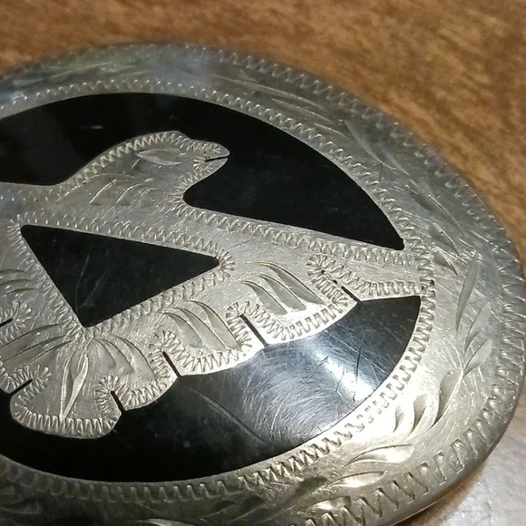 Men's Thunderbird Buckle German Silver & Onyx